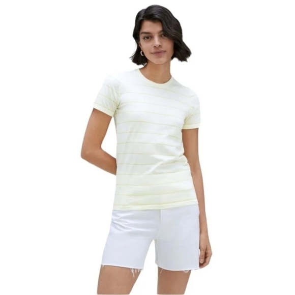Everlane T Shirt Women Yellow Stripe Organic Cotton Crew Tee Longline - Picture 1 of 12